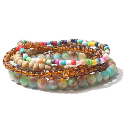 Liumarvexia Bohemian Multi-Layer Elastic Bead Armband, Boho Armband Charme Schmuck mit Geschenkbox für Frauen Sommer Beach Party Stapelbar Stretch Schmuck Geschenke, Color5 von Liumarvexia