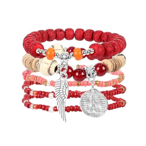 Liumarvexia Bohemian Multi-Layer Multi-Color Bead Feather Pendant Bracelet, Boho Bracelet Charm Jewelry with Gift Box for Women Summer Beach Party Stackable Stretch Jewellery Gifts, Color3 von Liumarvexia