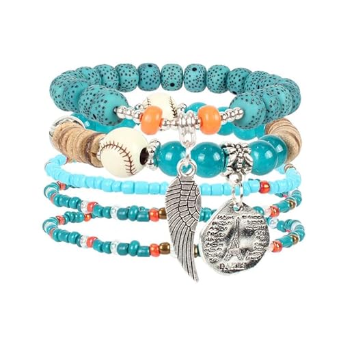 Liumarvexia Bohemian Multi-Layer Multi-Color Bead Feather Pendant Bracelet, Boho Bracelet Charm Jewelry with Gift Box for Women Summer Beach Party Stackable Stretch Jewellery Gifts, Color5 von Liumarvexia