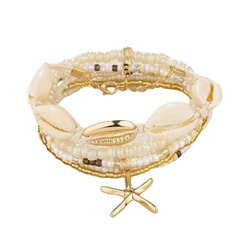 Liumarvexia Bohemian Multi-Layered Shell Perlen Armband mit Seestern Charme, Boho Armband Charme Schmuck mit Geschenkbox für Frauen Sommer Beach Party Stapelbar Stretch Schmuck Geschenke, Color1 von Liumarvexia