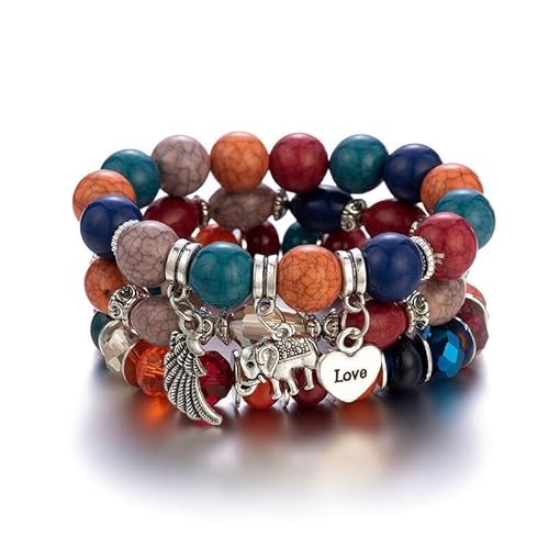 Liumarvexia Bohemian Perlen Elefant Flügel Türkis Armband, Boho Armband Charme Schmuck mit Geschenkbox für Frauen Sommer Beach Party Stapelbar Stretch Schmuck Geschenke, Color4 von Liumarvexia