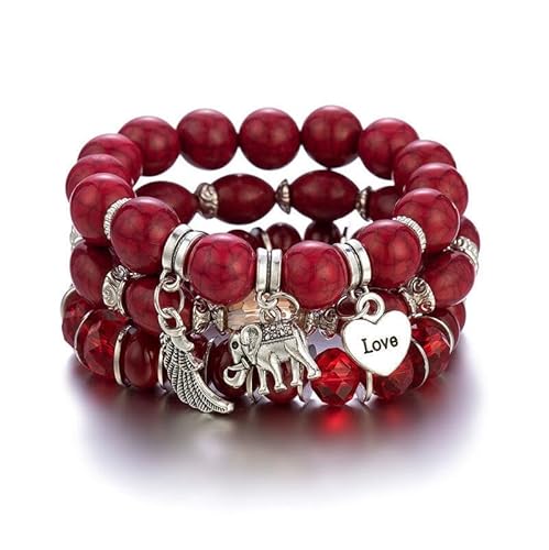 Liumarvexia Bohemian Perlen Elefant Flügel Türkis Armband, Boho Armband Charme Schmuck mit Geschenkbox für Frauen Sommer Strand Party stapelbare Stretch Schmuck Geschenke, Color2 von Liumarvexia