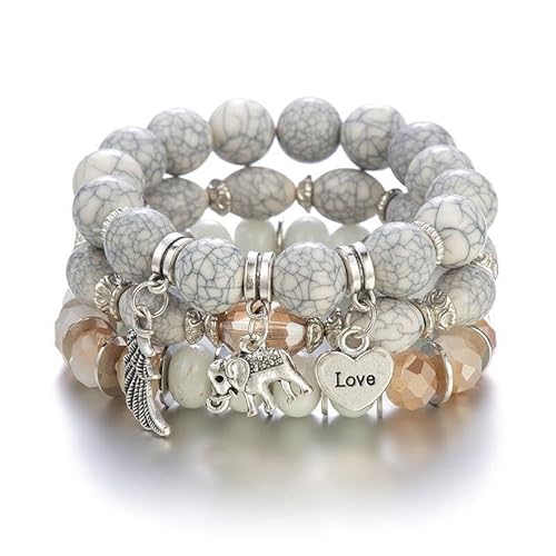 Liumarvexia Bohemian Perlen Elefant Flügel Türkis Armband, Boho Armband Charme Schmuck mit Geschenkbox für Frauen Sommer Strand Party stapelbare Stretch Schmuck Geschenke, Color3 von Liumarvexia