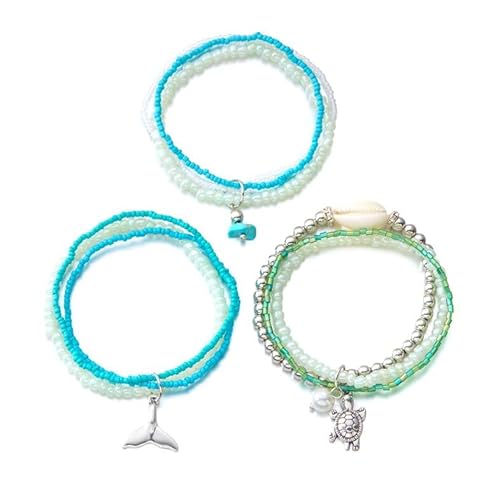 Liumarvexia Bohemian Perlen Ocean Shell Schildkröte Schwanz Anhänger Armband, Boho Armband Charme Schmuck mit Geschenkbox für Frauen Sommer Beach Party stapelbare Stretch Schmuck Geschenke, Color1 von Liumarvexia