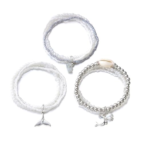 Liumarvexia Bohemian Perlen Ocean Shell Schildkröte Schwanz Anhänger Armband, Boho Armband Charme Schmuck mit Geschenkbox für Frauen Sommer Beach Party stapelbare Stretch Schmuck Geschenke, Color2 von Liumarvexia