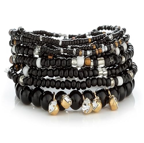 Liumarvexia Bohemian Perlen Strass Charm gestapelt Armband, Boho Armband Charm Schmuck mit Geschenkbox für Frauen Sommer Strand Party gestapelbar Stretch Schmuck Geschenke, Color3 von Liumarvexia