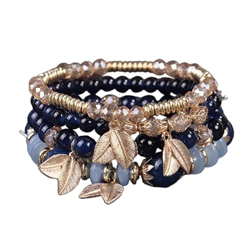 Liumarvexia Bohemian Perlen mehrlagige Armband mit Blatt Charme, Boho Armband Charme Schmuck mit Geschenkbox für Frauen Sommer Beach Party stapelbare Stretch Schmuck Geschenke, Color2 von Liumarvexia