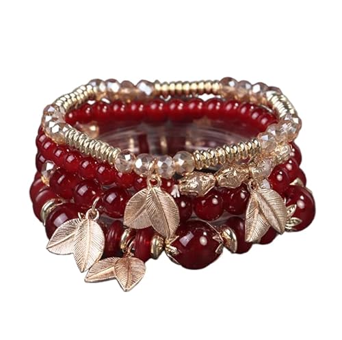 Liumarvexia Bohemian Perlen mehrlagige Armband mit Blatt Charme, Boho Armband Charme Schmuck mit Geschenkbox für Frauen Sommer Strand Party stapelbare Stretch Schmuck Geschenke, Color10 von Liumarvexia