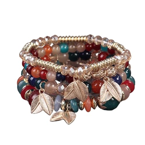 Liumarvexia Bohemian Perlen mehrlagige Armband mit Blatt Charme, Boho Armband Charme Schmuck mit Geschenkbox für Frauen Sommer Strand Party stapelbare Stretch Schmuck Geschenke, Color3 von Liumarvexia