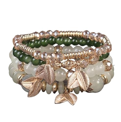 Liumarvexia Bohemian Perlen mehrlagige Armband mit Blatt Charme, Boho Armband Charme Schmuck mit Geschenkbox für Frauen Sommer Strand Party stapelbare Stretch Schmuck Geschenke, Color4 von Liumarvexia