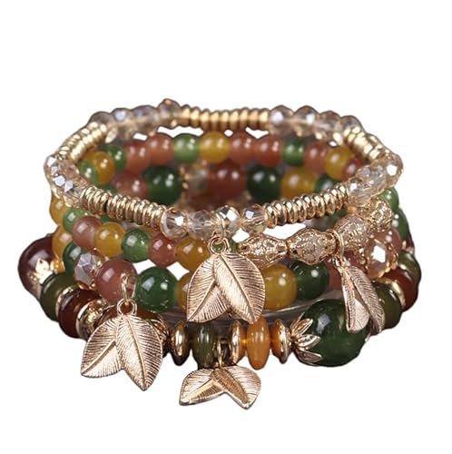 Liumarvexia Bohemian Perlen mehrlagige Armband mit Blatt Charme, Boho Armband Charme Schmuck mit Geschenkbox für Frauen Sommer Strand Party stapelbare Stretch Schmuck Geschenke, Color5 von Liumarvexia