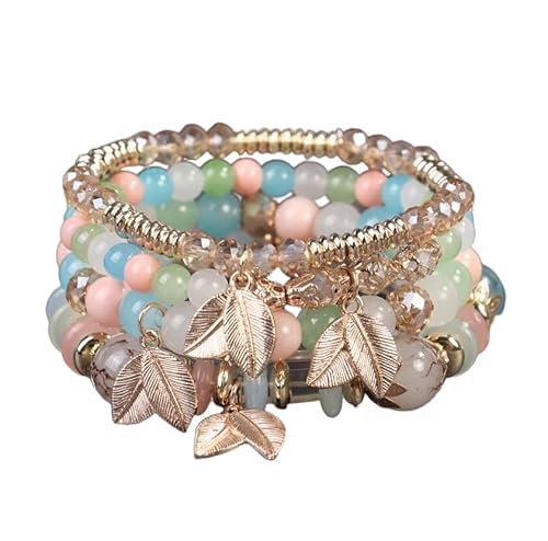 Liumarvexia Bohemian Perlen mehrlagige Armband mit Blatt Charme, Boho Armband Charme Schmuck mit Geschenkbox für Frauen Sommer Strand Party stapelbare Stretch Schmuck Geschenke, Color6 von Liumarvexia