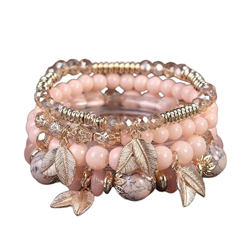 Liumarvexia Bohemian Perlen mehrlagige Armband mit Blatt Charme, Boho Armband Charme Schmuck mit Geschenkbox für Frauen Sommer Strand Party stapelbare Stretch Schmuck Geschenke, Color8 von Liumarvexia