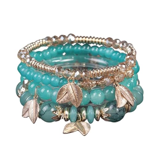Liumarvexia Bohemian Perlen mehrlagige Armband mit Blatt Charme, Boho Armband Charme Schmuck mit Geschenkbox für Frauen Sommer Strand Party stapelbare Stretch Schmuck Geschenke, Color9 von Liumarvexia
