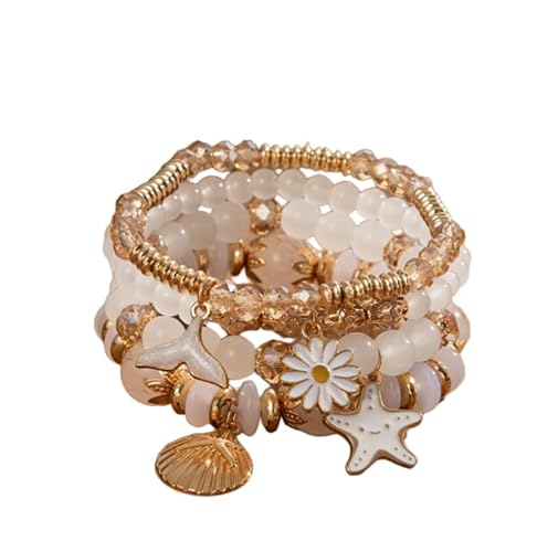 Liumarvexia Bohemian Sea Star Blumen Anhänger Kristall Armband, Boho Armband Charme Schmuck mit Geschenkbox für Frauen Sommer Strand Party Stapelbar Stretch Schmuck Geschenke, Color2 von Liumarvexia