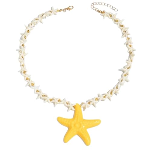 Liumarvexia Bohemian Shell Halskette für Frauen, Sommer Strand gelb Seestern Krabbenbone Choker Urlaub Look Schmuck Accessoires von Liumarvexia