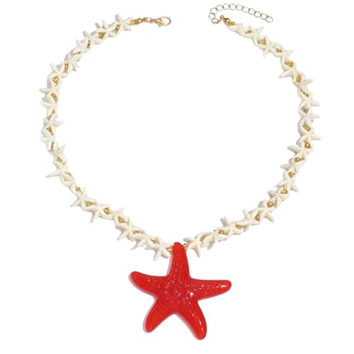 Liumarvexia Bohemian Shell Halskette für Frauen, Sommer Strand roter Seestern Krabbenbein Choker Urlaub Look Schmuck Accessoires von Liumarvexia