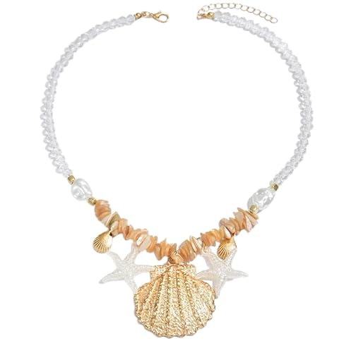 Liumarvexia Bohemian Stil übertrieben Schale Halskette für Frauen, Sommer Meer Urlaub Seestern Perle Kragenbein Kette Choker von Liumarvexia