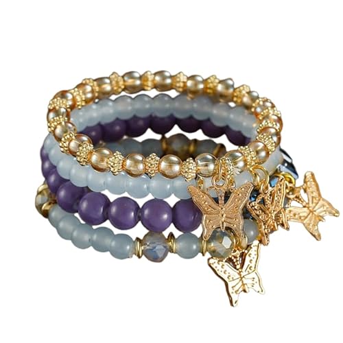 Liumarvexia Bohemian Style Multi-Layer Perlen Schmetterling Anhänger Armband, Boho Armband Charme Schmuck mit Geschenkbox für Frauen Sommer Beach Party Stapelbar Stretch Schmuck Geschenke, Color3 von Liumarvexia