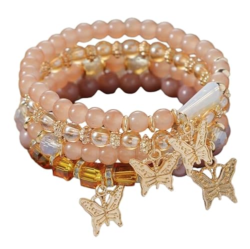 Liumarvexia Bohemian Style Multi-Layer Perlen Schmetterling Anhänger Armband, Boho Armband Charme Schmuck mit Geschenkbox für Frauen Sommer Beach Party Stapelbar Stretch Schmuck Geschenke, Color4 von Liumarvexia