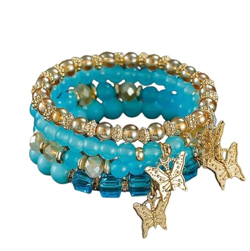 Liumarvexia Bohemian Style Multi-Layer Perlen Schmetterling Anhänger Armband, Boho Armband Charme Schmuck mit Geschenkbox für Frauen Sommer Beach Party Stapelbar Stretch Schmuck Geschenke, Color5 von Liumarvexia