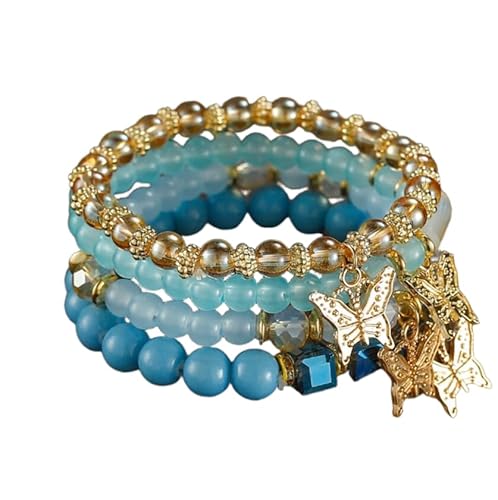 Liumarvexia Bohemian Style Multi-Layer Perlen Schmetterling Anhänger Armband, Boho Armband Charme Schmuck mit Geschenkbox für Frauen Sommer Beach Party Stapelbar Stretch Schmuck Geschenke, Color7 von Liumarvexia