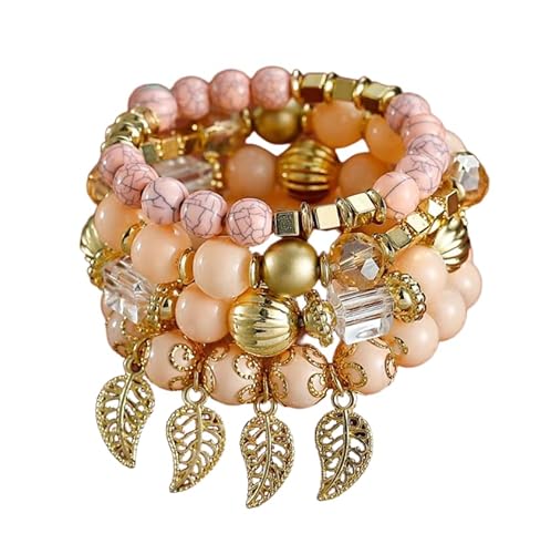 Liumarvexia Bohemian Style Multi-Layered Perlen Blatt Anhänger Armband, Boho Armband Charme Schmuck mit Geschenkbox für Frauen Sommer Beach Party Stapelbar Stretch Schmuck Geschenke, Color1 von Liumarvexia