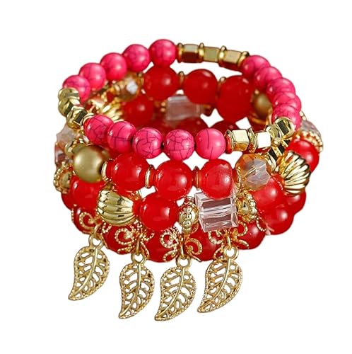 Liumarvexia Bohemian Style Multi-Layered Perlen Blatt Anhänger Armband, Boho Armband Charme Schmuck mit Geschenkbox für Frauen Sommer Beach Party Stapelbar Stretch Schmuck Geschenke, Color4 von Liumarvexia