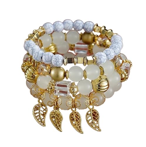 Liumarvexia Bohemian Style Multi-Layered Perlen Blatt Anhänger Armband, Boho Armband Charme Schmuck mit Geschenkbox für Frauen Sommer Beach Party Stapelbar Stretch Schmuck Geschenke, Color5 von Liumarvexia