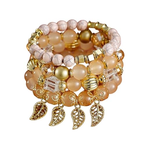 Liumarvexia Bohemian Style Multi-Layered Perlen Blatt Anhänger Armband, Boho Armband Charme Schmuck mit Geschenkbox für Frauen Sommer Beach Party Stapelbar Stretch Schmuck Geschenke, Color6 von Liumarvexia