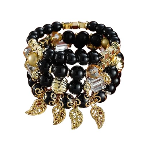 Liumarvexia Bohemian Style Multi-Layered Perlen Blatt Anhänger Armband, Boho Armband Charme Schmuck mit Geschenkbox für Frauen Sommer Beach Party Stapelbar Stretch Schmuck Geschenke, Color7 von Liumarvexia