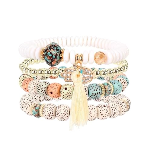 Liumarvexia Bohemian Turquoise Multi Layer Beaded Tassel Bracelet, Boho Bracelet Charm Jewelry with Gift Box for Women Summer Beach Party Stackable Stretch Jewellery Gifts, Color3 von Liumarvexia