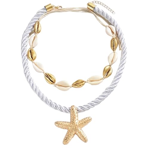 Liumarvexia Bohemian doppelschichtige Halskette für Frauen, Gold Muschel Seestern Anhänger Dainty Halskette Choker Sommer Strand Look Schmuck Zubehör von Liumarvexia