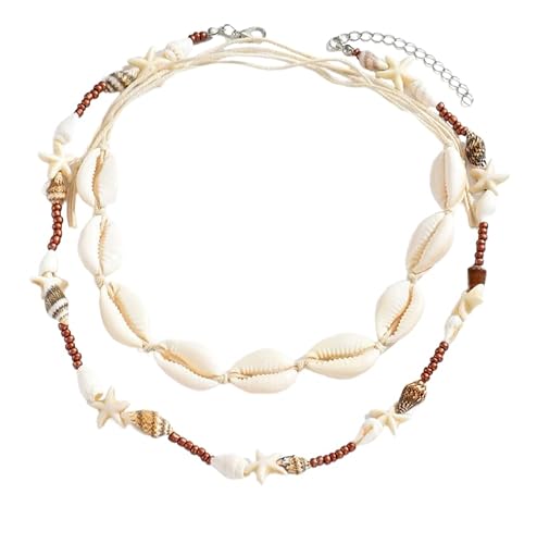 Liumarvexia Bohemian übertrieben doppelschichtige Shell Halskette für Frauen, Sommerurlaub Starfish Conch Collarbone Choker von Liumarvexia