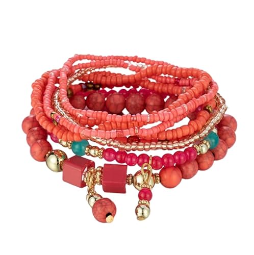 Liumarvexia Bohemischer ethnischer Stil bunte Perlen Multi-Layer Armband, Boho Armband Charme Schmuck mit Geschenkbox für Frauen Sommer Beach Party stapelbare Stretch Schmuck Geschenke, Color1 von Liumarvexia