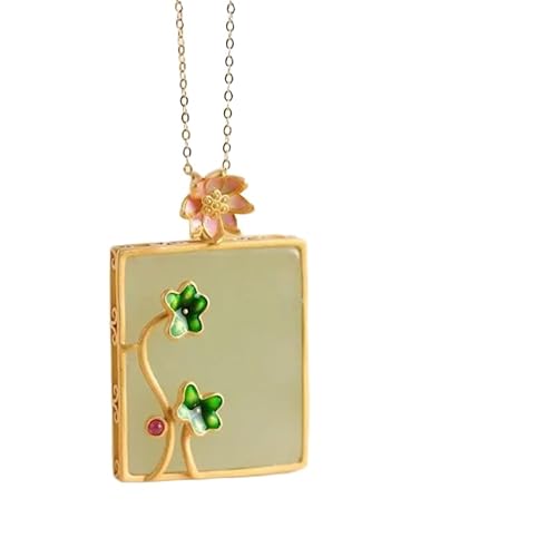 Liumarvexia Emaille Lotus Keine Sorgen Anhänger Halskette Natürliche Jade Elegante Retro Halskette Schmuck mit Geschenkbox für Frauen Frau Mutter von Liumarvexia