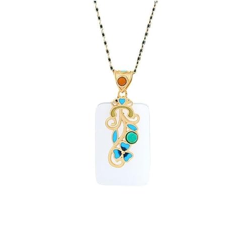 Liumarvexia Emaille weiße Jade Keine Sorgen Anhänger Halskette natürliche Jade Elegante Retro Halskette Schmuck mit Geschenkbox für Frauen Frau Mutter von Liumarvexia