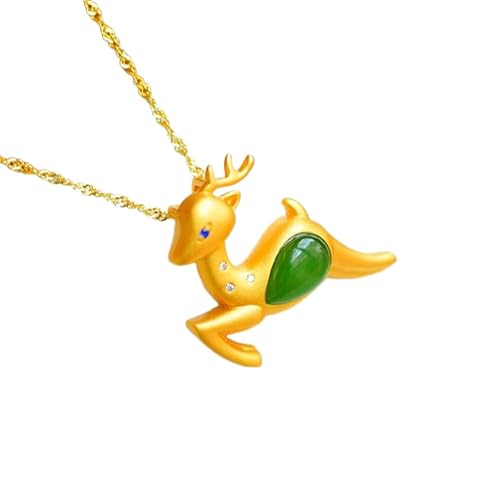 Liumarvexia Grüne Jade Hirsch Anhänger Halskette Natürliche Jade Elegante Retro Halskette Schmuck mit Geschenkbox für Frauen Frau Mutter von Liumarvexia