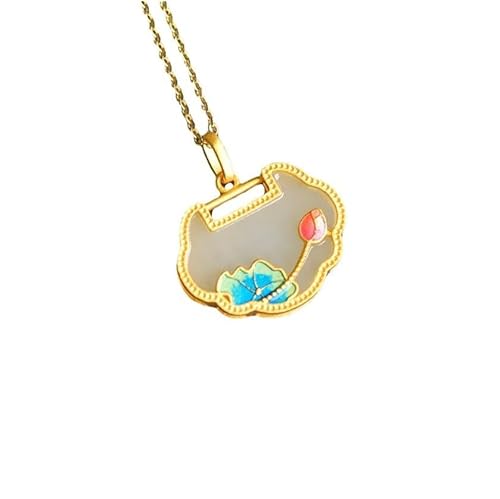 Liumarvexia Hetian Yuru Lotus Ruyi Schloss Anhänger Halskette Natürliche Jade Elegante Retro Halskette Schmuck mit Geschenkbox für Frauen Frau Mutter von Liumarvexia