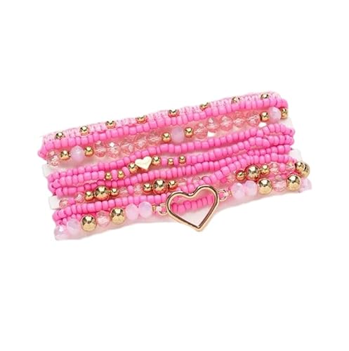 Liumarvexia Hohles Herz Perlen Elastische Multi-Layer Rosa Armband, Boho Armband Charme Schmuck mit Geschenkbox für Frauen Sommer Strand Party Stapelbar Stretch Schmuck Geschenke, Color1 von Liumarvexia