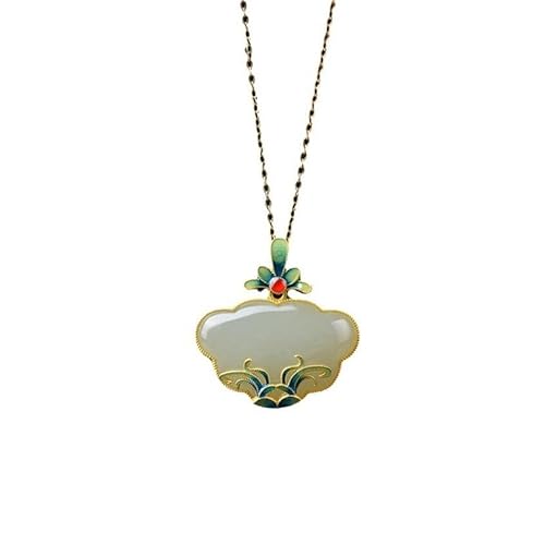 Liumarvexia Magnolia Blume Hotan Jade Anhänger Halskette Natürliche Jade Elegante Retro Halskette Schmuck mit Geschenkbox für Frauen Frau Mutter von Liumarvexia