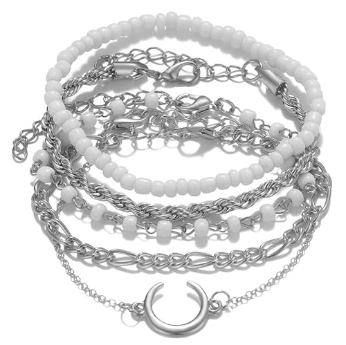 Liumarvexia Mehrschichtige weiße Perlen Mond Armband, Boho Armband Charme Schmuck mit Geschenkbox für Frauen Sommer Strand Party stapelbare Stretch Schmuck Geschenke, Color2 von Liumarvexia