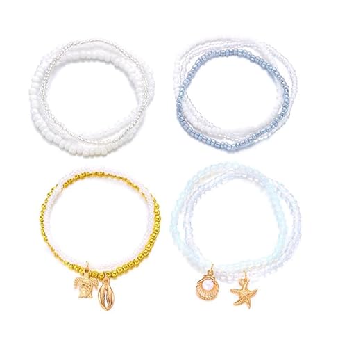 Liumarvexia Mehrschichtperle Starfish Shell Schildkröte Charme Armband, Boho Armband Charme Schmuck mit Geschenkbox für Frauen Sommer Beach Party Stapelbar Stretch Schmuck Geschenke, Color1 von Liumarvexia