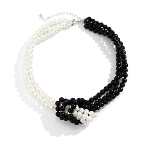 Liumarvexia Multi-Schicht Imitation Perle Halskette für Frauen, Vintage Farbe blockiert Knoten Choker Dainty Halskette Party Punk Trendy Schmuck Geschenk schwarz verstellbar von Liumarvexia