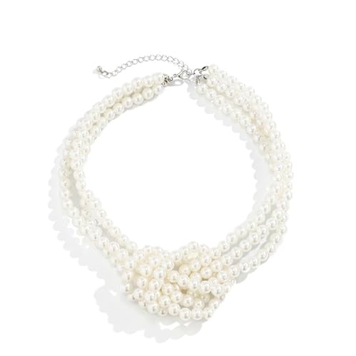 Liumarvexia Multi-Schicht Imitation Perle Halskette für Frauen, Vintage Farbe blockiert Knoten Choker Dainty Halskette Party Punk Trendy Schmuck Geschenk weiß verstellbar von Liumarvexia