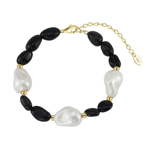 Liumarvexia Natürliche Form Obsidian Barock Perle Armband, Natürliches Material Perlen Armbänder Stretch Armband Schmuck mit Geschenkbox für Frauen Frau Freundinnen von Liumarvexia