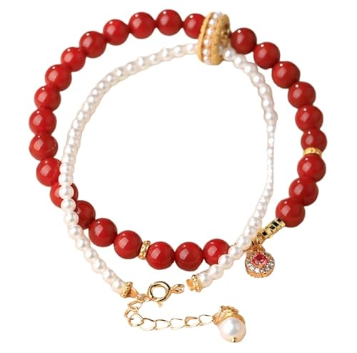 Liumarvexia Natürliche rote Agat Perle Doppelschicht Armband, Natürliches Material Perlen Armbänder Stretch Armband Schmuck mit Geschenkbox für Frauen Frau Freundinnen von Liumarvexia