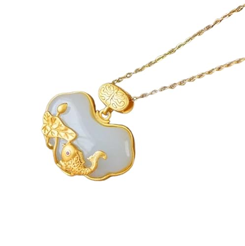 Liumarvexia Natürliche weiße Jade Karpfe Lotus Anhänger Halskette Natürliche Jade Elegante Retro Halskette Schmuck mit Geschenkbox für Frauen Frau Mutter von Liumarvexia