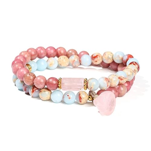 Liumarvexia Natürlicher roter Stein gestapelt Armband mit rosa Kristall Charme, Natürliches Material Perlen Armbänder Stretch Armband Schmuck mit Geschenkbox für Frauen Frau Freundinnen von Liumarvexia