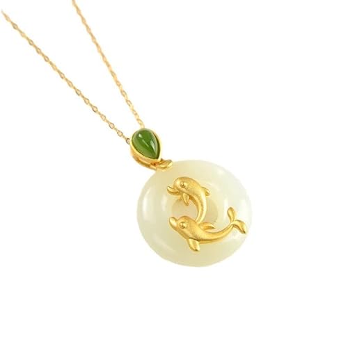Liumarvexia Natural Jade Dolphin Anhänger Halskette Natural Jade Elegante Retro Halskette Schmuck mit Geschenkbox für Frauen Frau Mutter von Liumarvexia